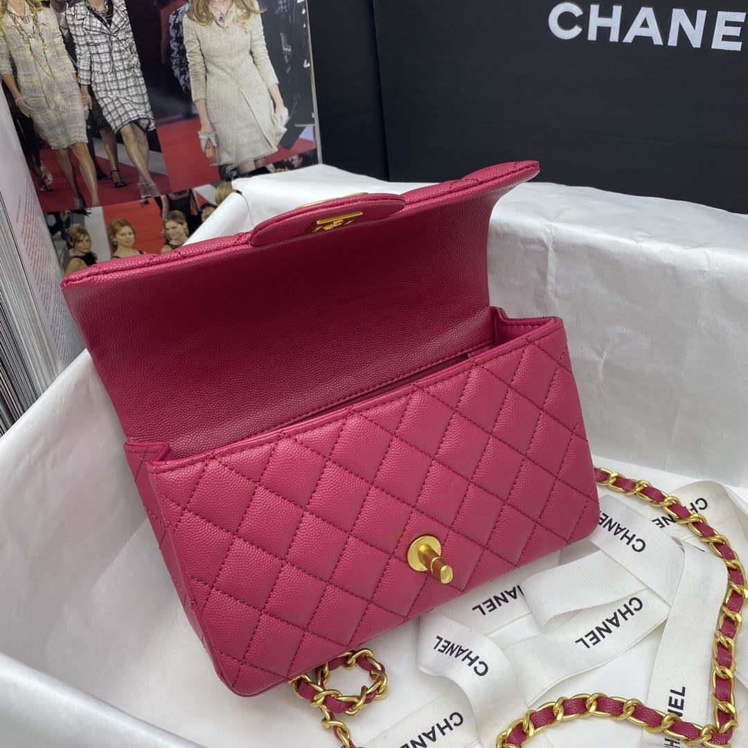 Chanel Mini Flap Bag with top Handle AS2431 Grained Calfskin Red