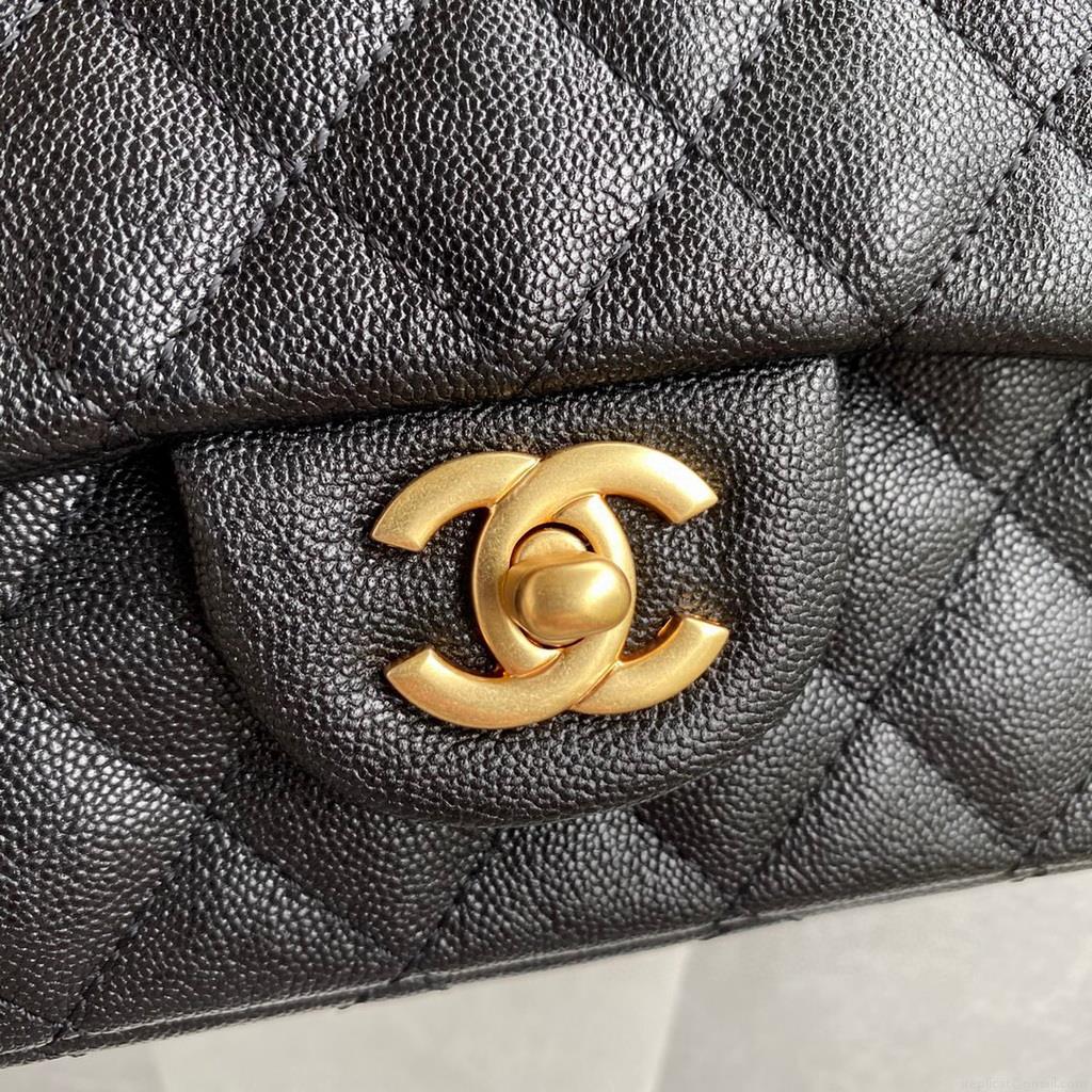 Chanel Mini Flap Bag with top Handle AS2431 Grained Calfskin Black