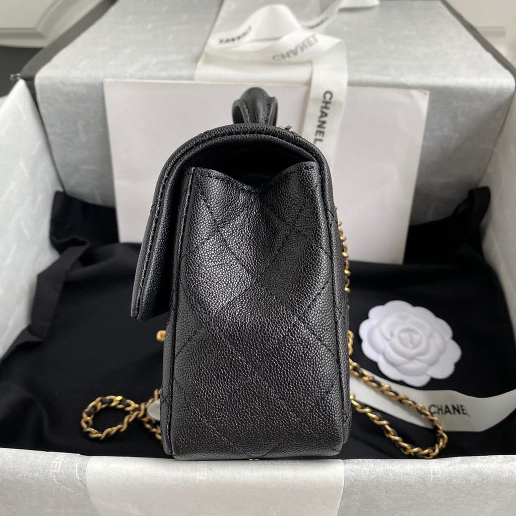 Chanel Mini Flap Bag with top Handle AS2431 Grained Calfskin Black