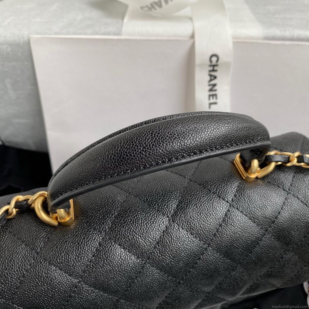 Chanel Mini Flap Bag with top Handle AS2431 Grained Calfskin Black