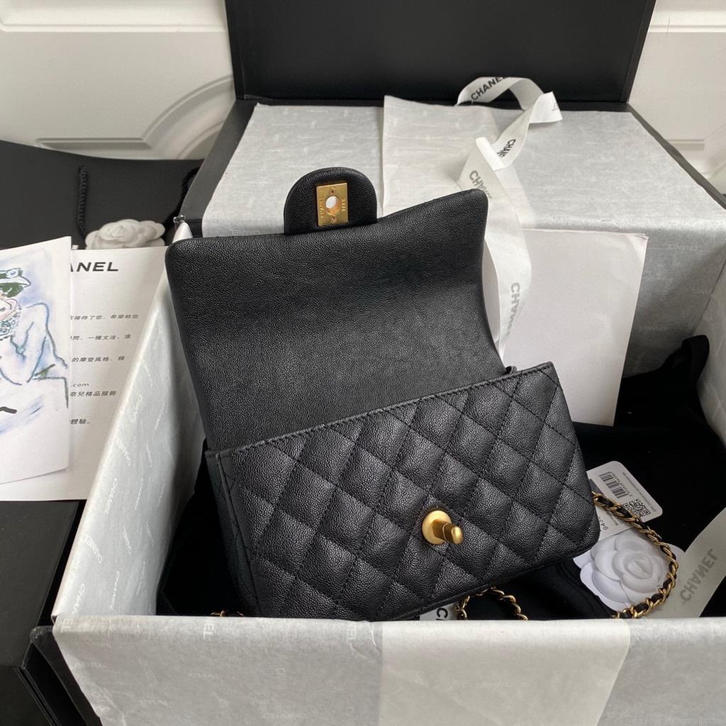 Chanel Mini Flap Bag with top Handle AS2431 Grained Calfskin Black