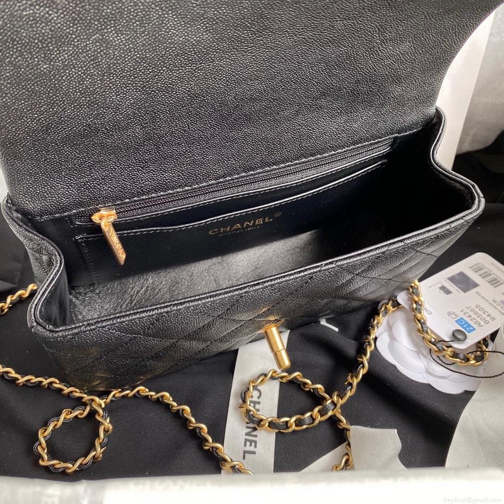 Chanel Mini Flap Bag with top Handle AS2431 Grained Calfskin Black