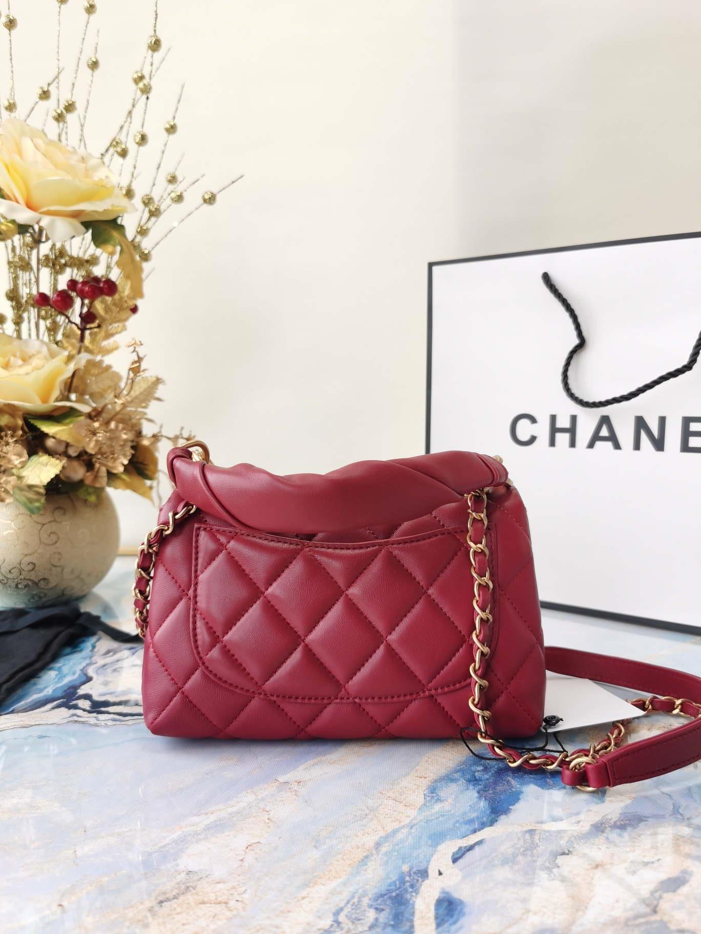 Chanel AS2044 Mini Flap Lambskin Leather Bag With top handle Red