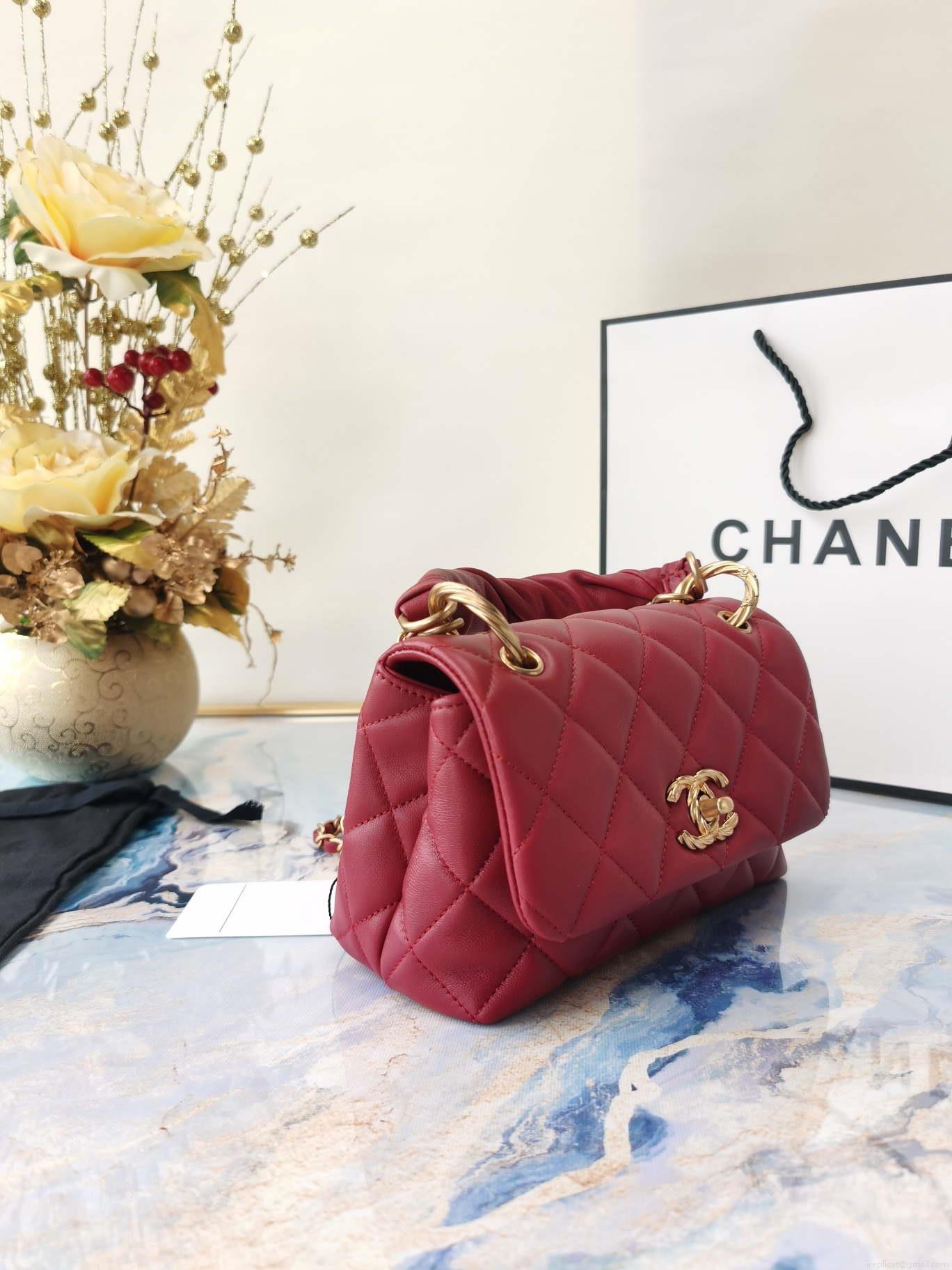 Chanel AS2044 Mini Flap Lambskin Leather Bag With top handle Red