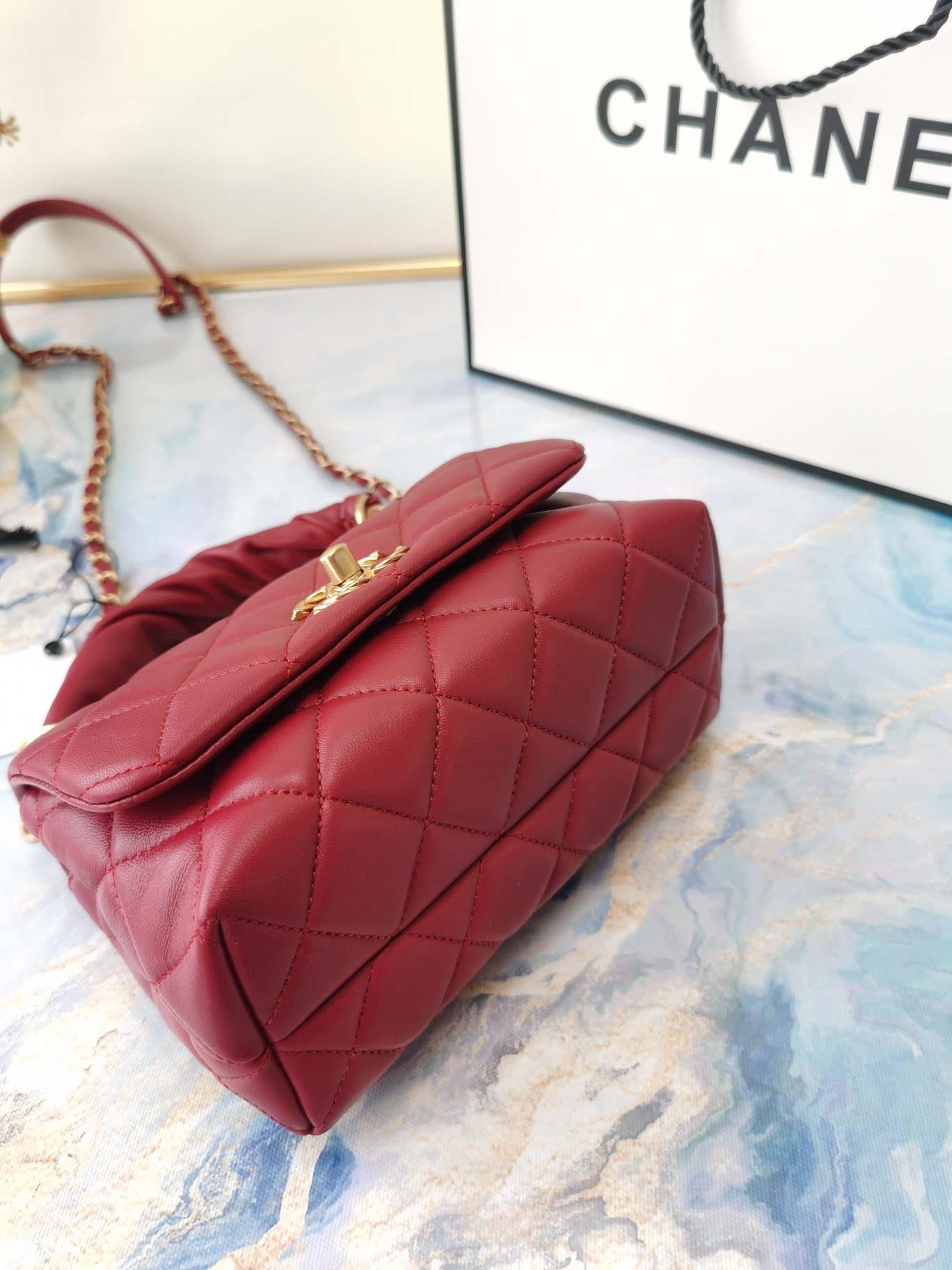 Chanel AS2044 Mini Flap Lambskin Leather Bag With top handle Red