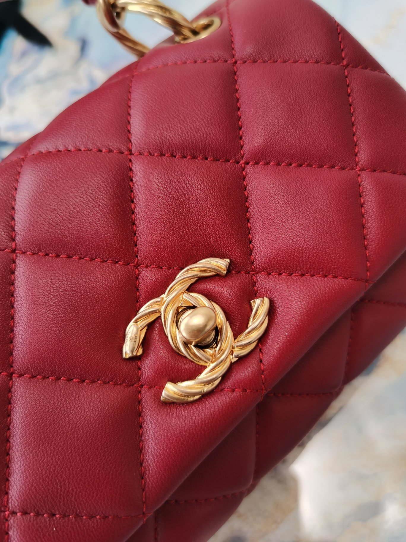 Chanel AS2044 Mini Flap Lambskin Leather Bag With top handle Red