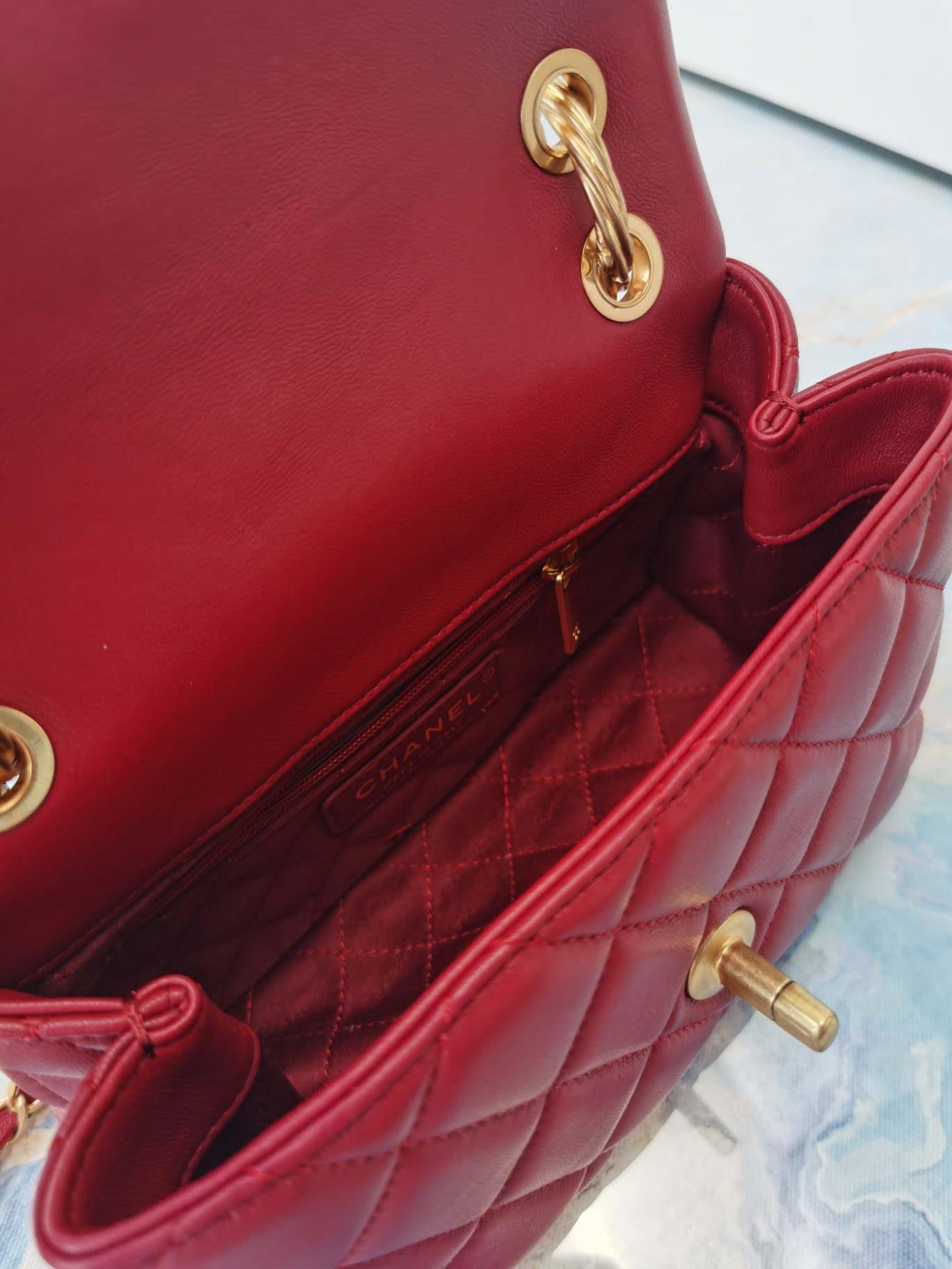 Chanel AS2044 Mini Flap Lambskin Leather Bag With top handle Red