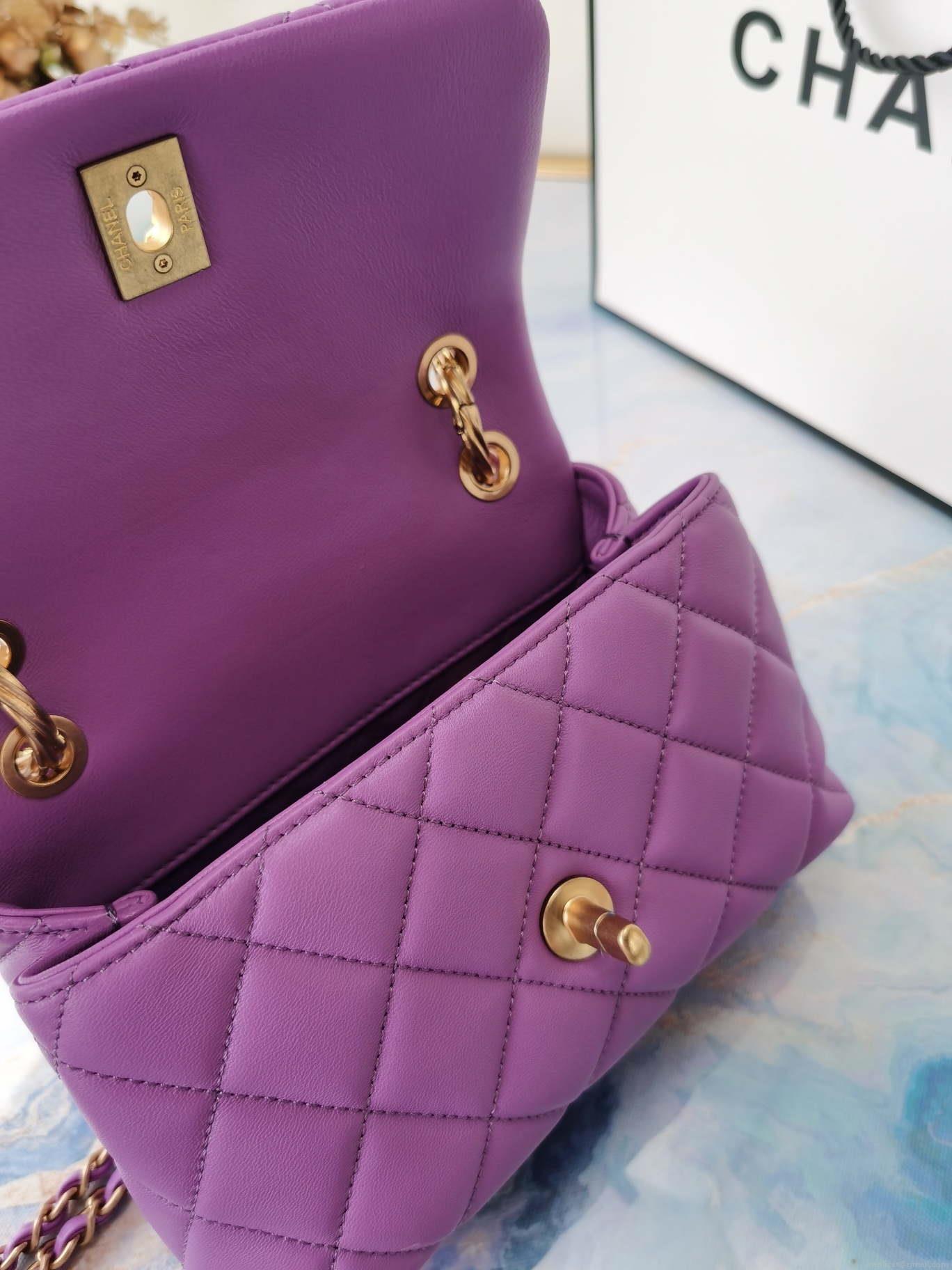 Chanel AS2044 Mini Flap Lambskin Leather Bag With top handle Purple
