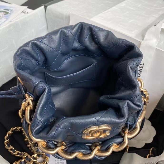 Chanel AS2390 Drawstring Bag Shiny Lambskin B05101 Navy Blue