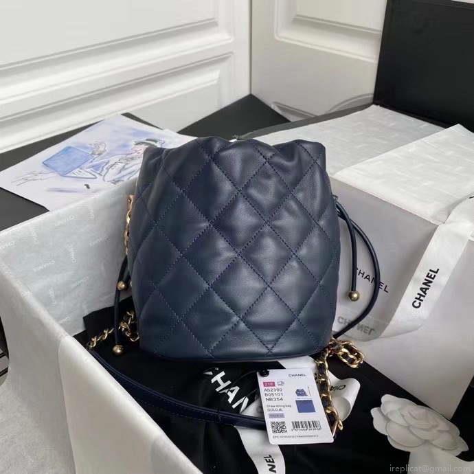 Chanel AS2390 Drawstring Bag Shiny Lambskin B05101 Navy Blue