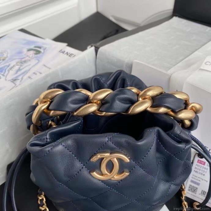 Chanel AS2390 Drawstring Bag Shiny Lambskin B05101 Navy Blue