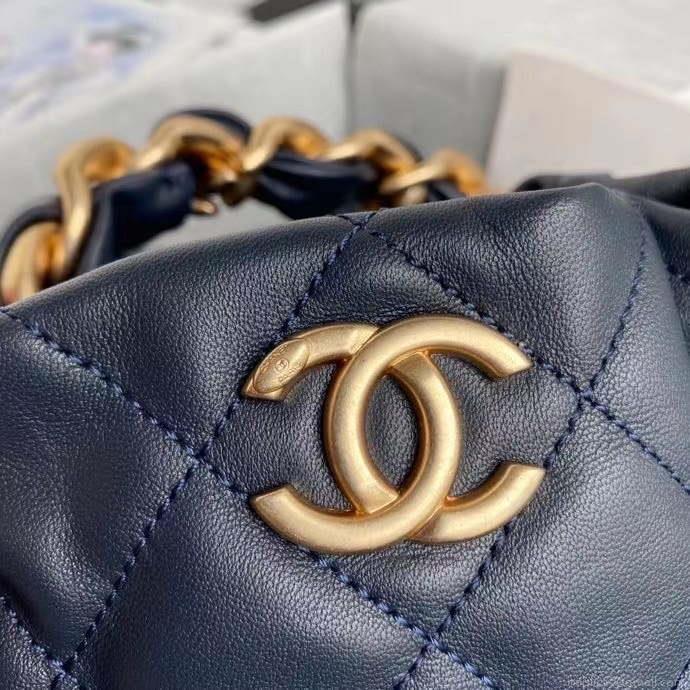 Chanel AS2390 Drawstring Bag Shiny Lambskin B05101 Navy Blue