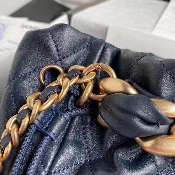 Chanel AS2390 Drawstring Bag Shiny Lambskin B05101 Navy Blue