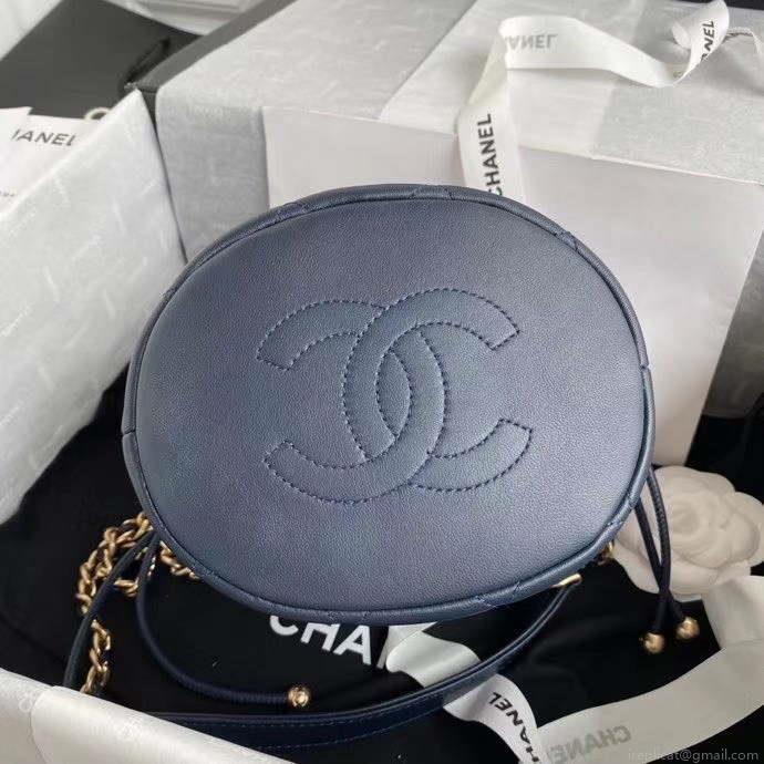 Chanel AS2390 Drawstring Bag Shiny Lambskin B05101 Navy Blue