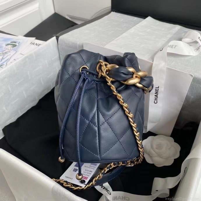 Chanel AS2390 Drawstring Bag Shiny Lambskin B05101 Navy Blue