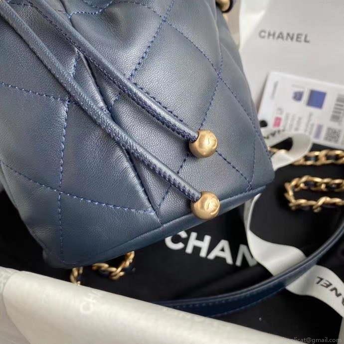 Chanel AS2390 Drawstring Bag Shiny Lambskin B05101 Navy Blue