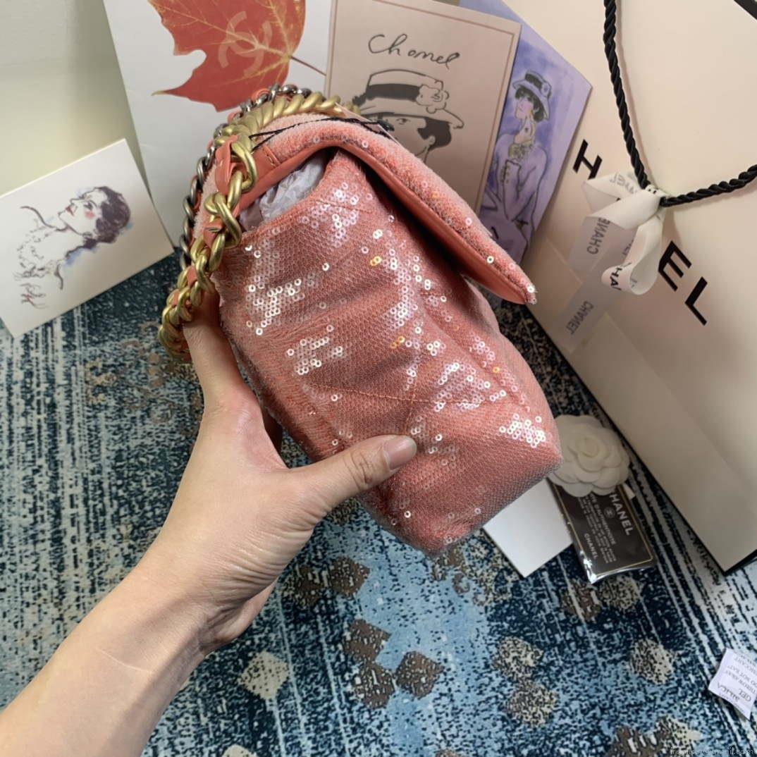 Chanel AS1161 chanel 19 Large Handbag Sequins Calfksin Bag Pink Red
