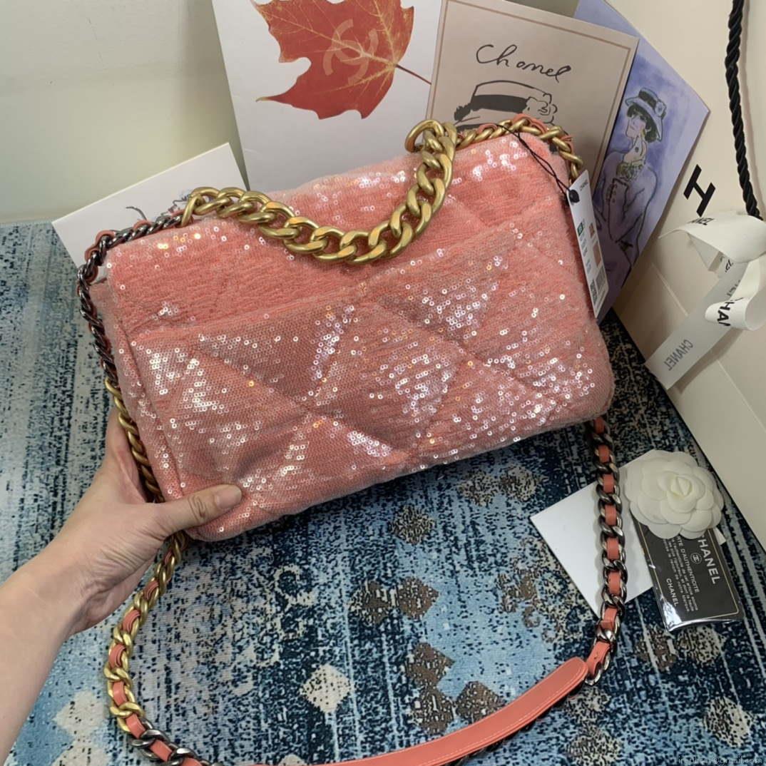 Chanel AS1161 chanel 19 Large Handbag Sequins Calfksin Bag Pink Red