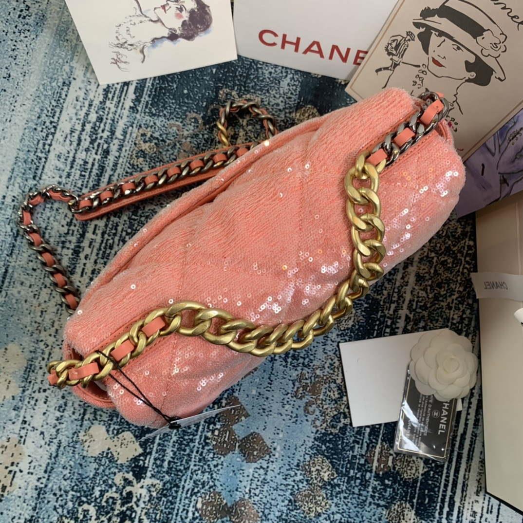 Chanel AS1161 chanel 19 Large Handbag Sequins Calfksin Bag Pink Red