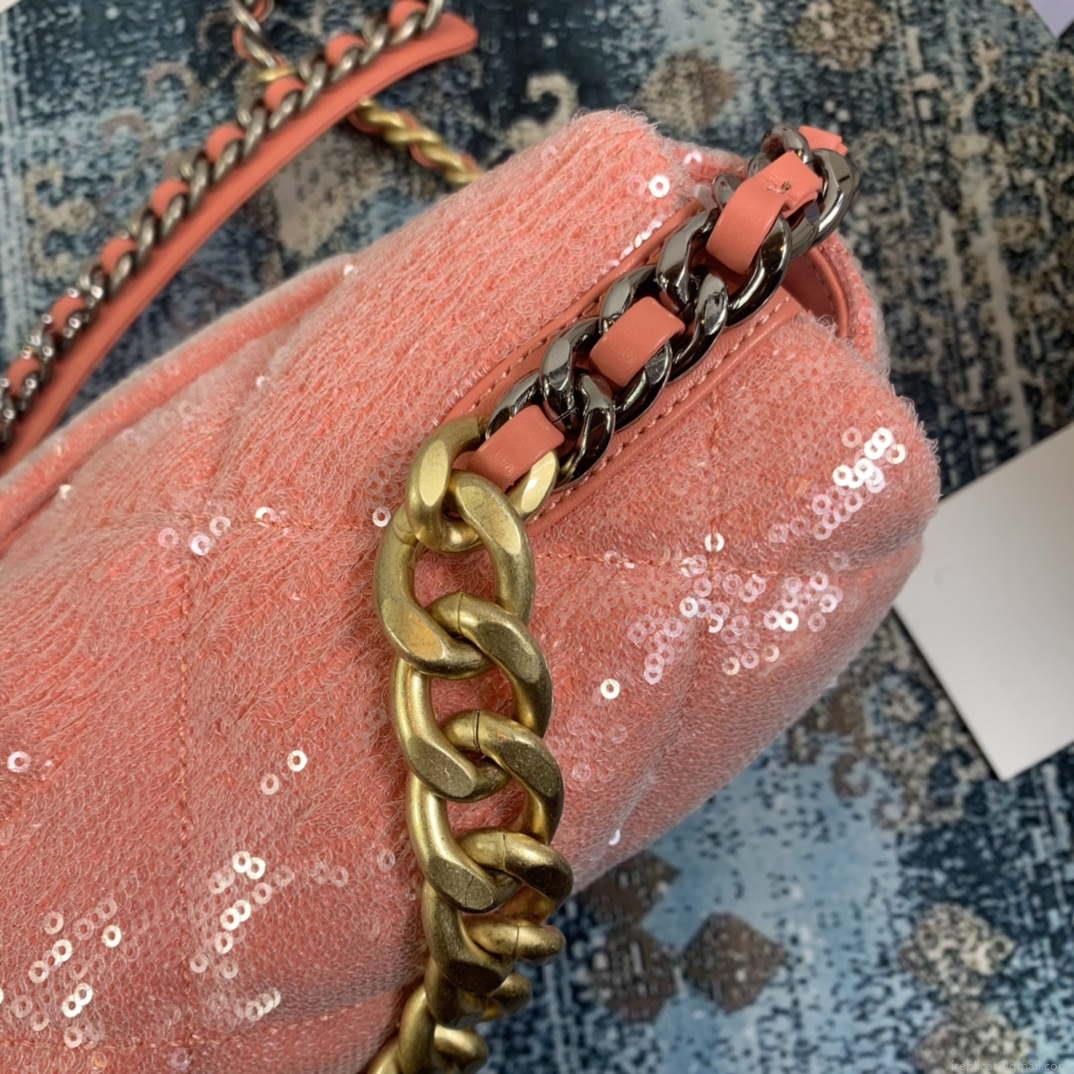 Chanel AS1161 chanel 19 Large Handbag Sequins Calfksin Bag Pink Red