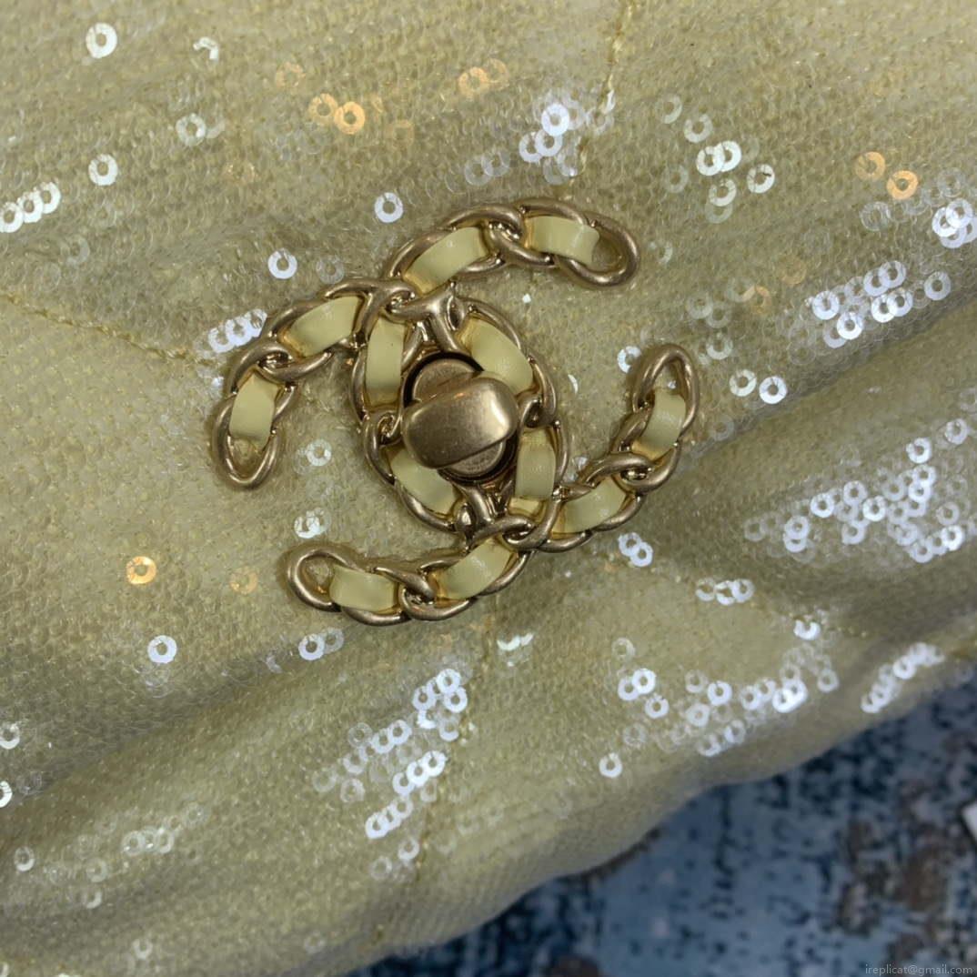 Chanel AS1161 chanel 19 Large Handbag Sequins Calfksin Bag Yellow