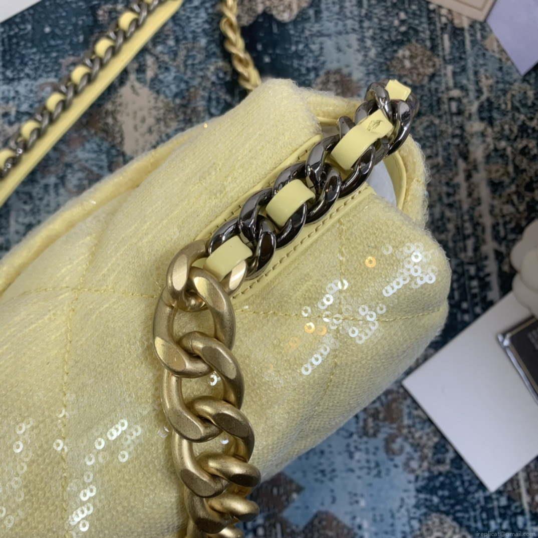 Chanel AS1161 chanel 19 Large Handbag Sequins Calfksin Bag Yellow