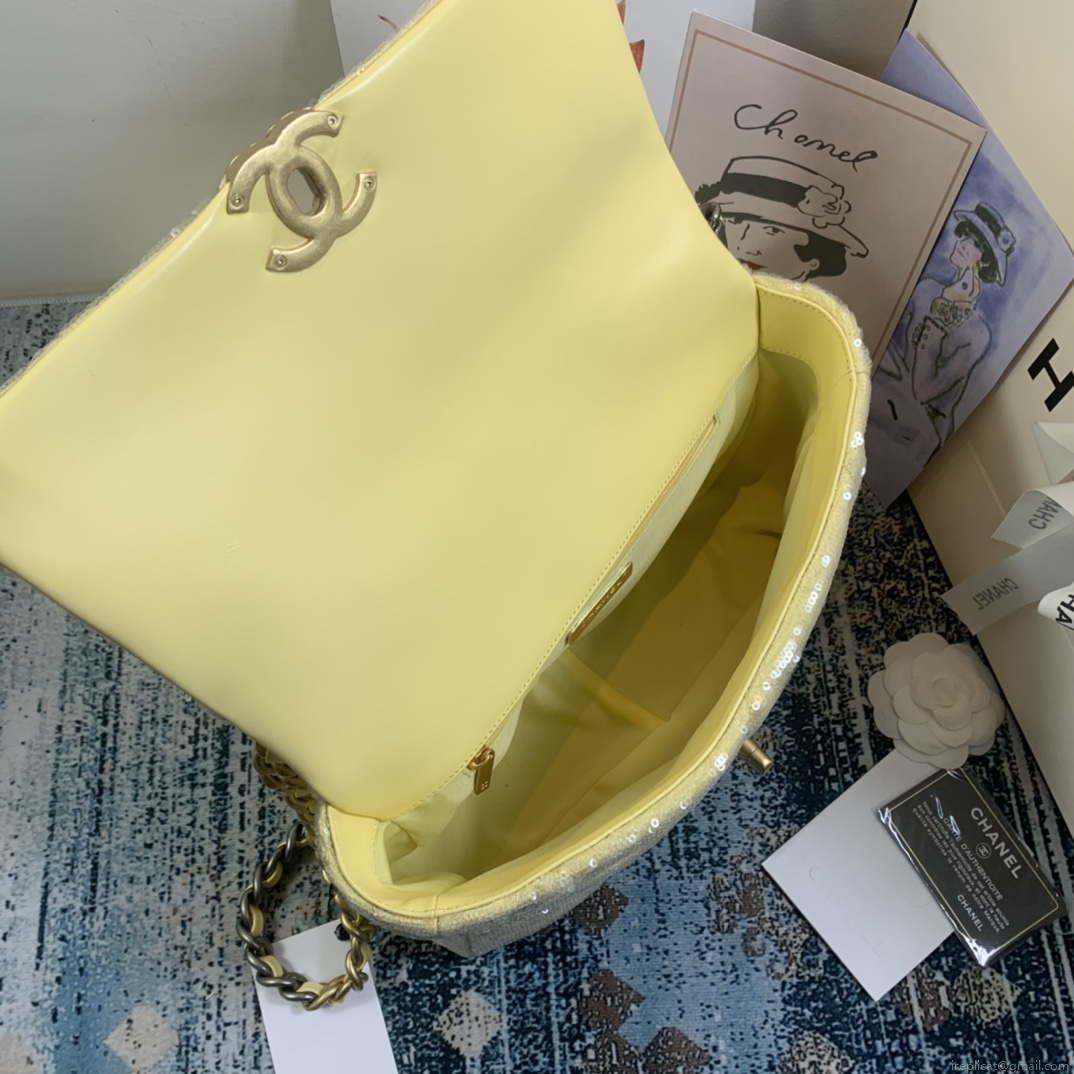Chanel AS1161 chanel 19 Large Handbag Sequins Calfksin Bag Yellow