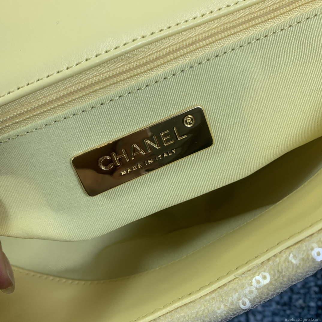 Chanel AS1161 chanel 19 Large Handbag Sequins Calfksin Bag Yellow