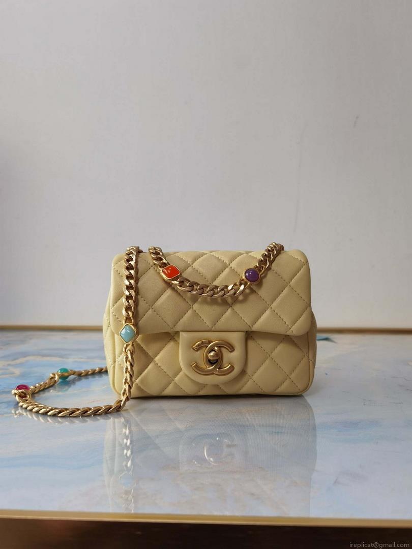 Chanel AS2379 Flap Bag Lambskin Light Yellow