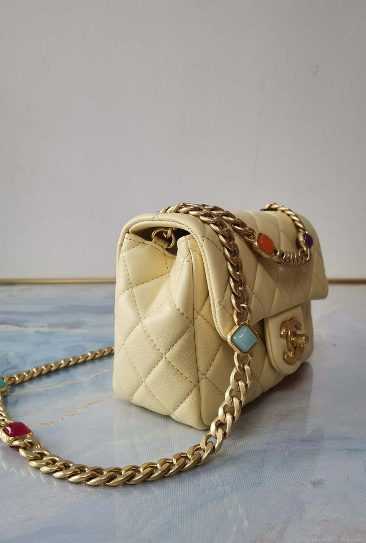 Chanel AS2379 Flap Bag Lambskin Light Yellow
