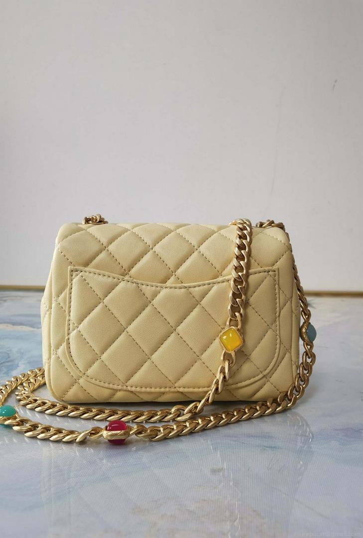 Chanel AS2379 Flap Bag Lambskin Light Yellow