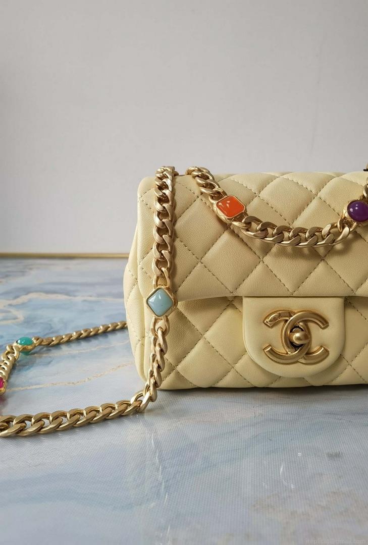 Chanel AS2379 Flap Bag Lambskin Light Yellow