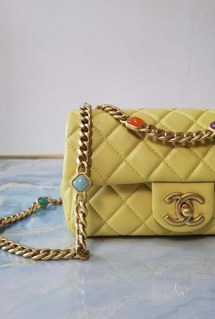 Chanel AS2380 Flap Bag Lambskin Light Yellow