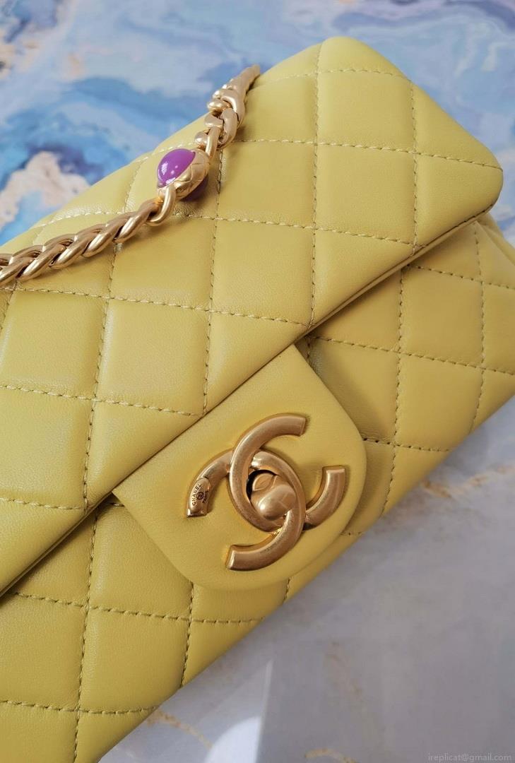 Chanel AS2380 Flap Bag Lambskin Light Yellow