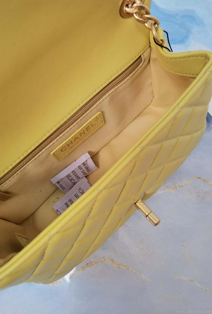 Chanel AS2380 Flap Bag Lambskin Light Yellow