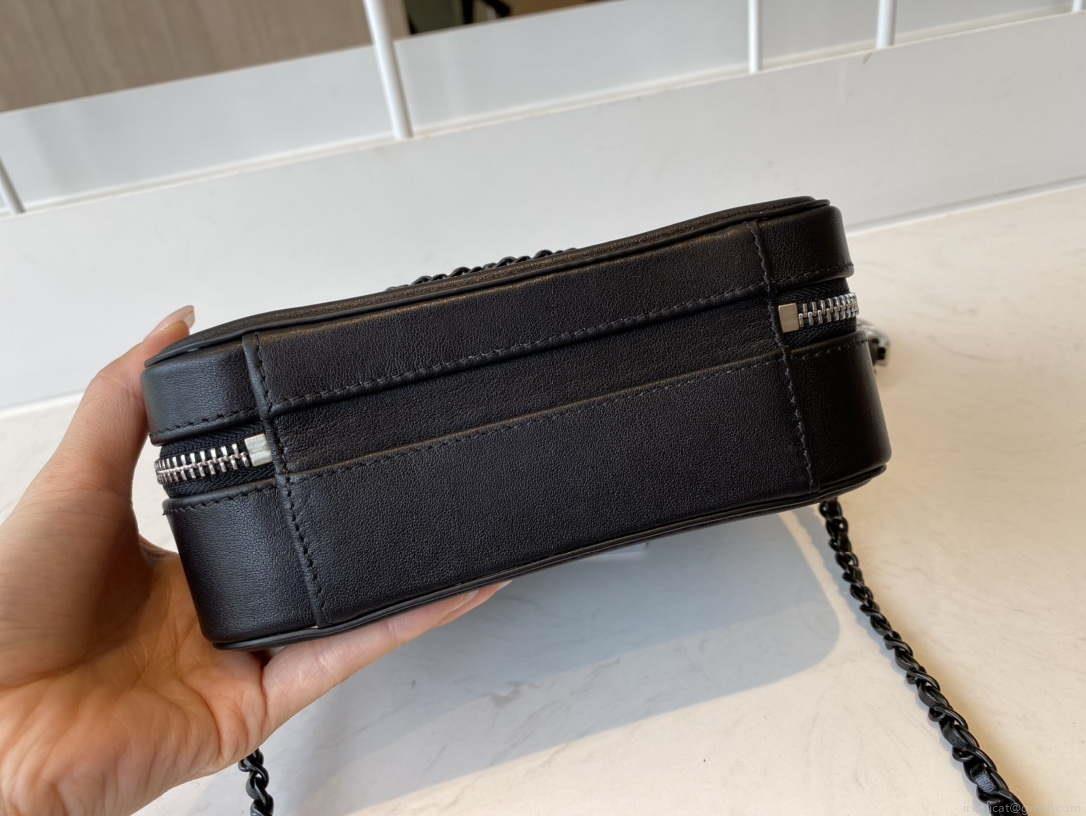 Chanel AS1785 CC Filigree Vanity Case Bag Grained Calfskin Black