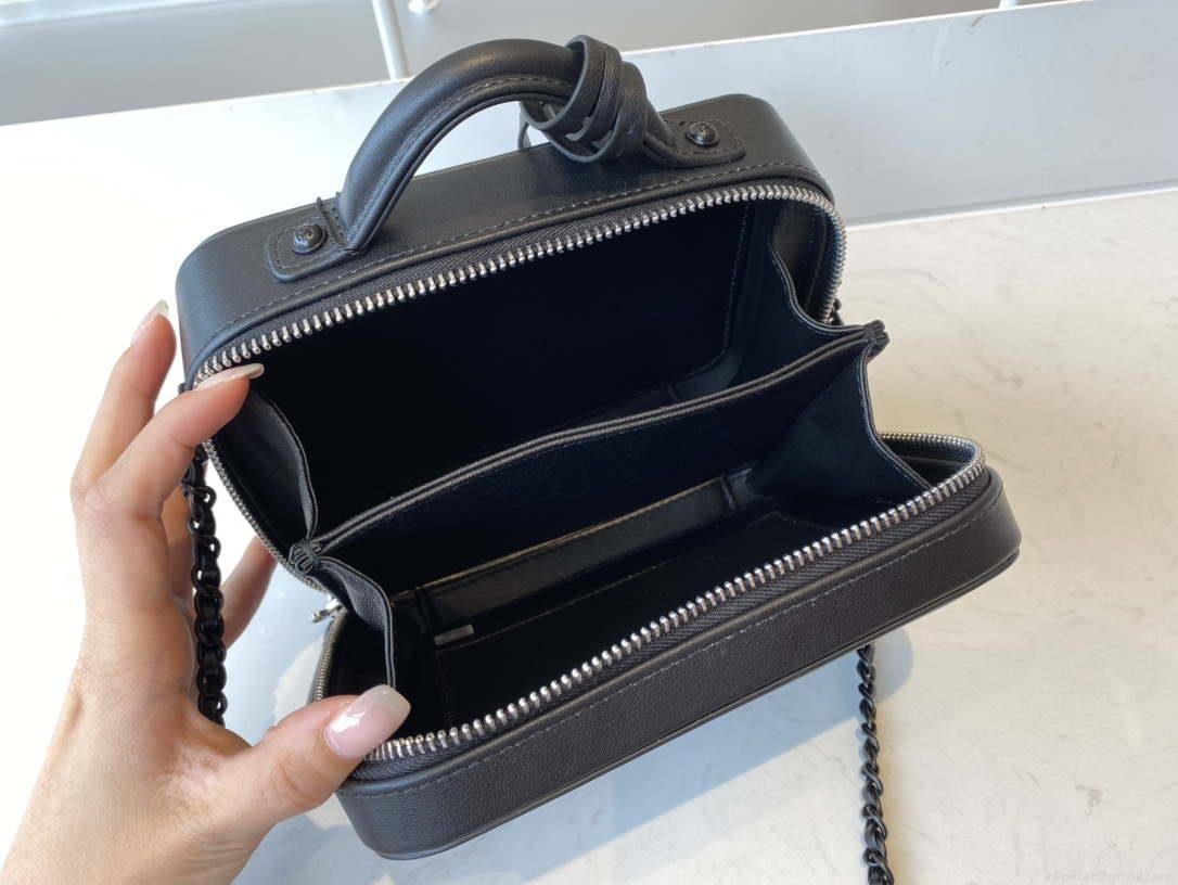 Chanel AS1785 CC Filigree Vanity Case Bag Grained Calfskin Black