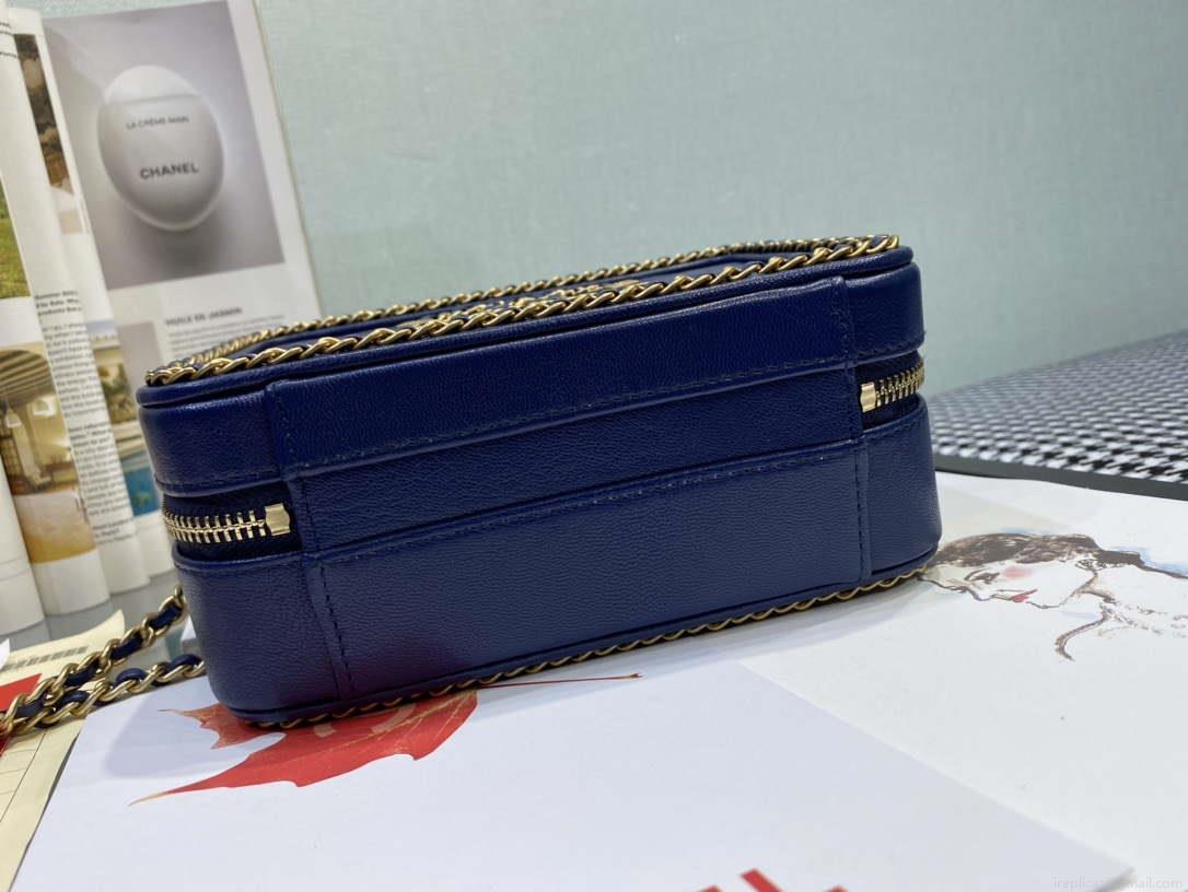 Chanel AS1785 CC Filigree Vanity Case Bag Grained Calfskin Navy Blue