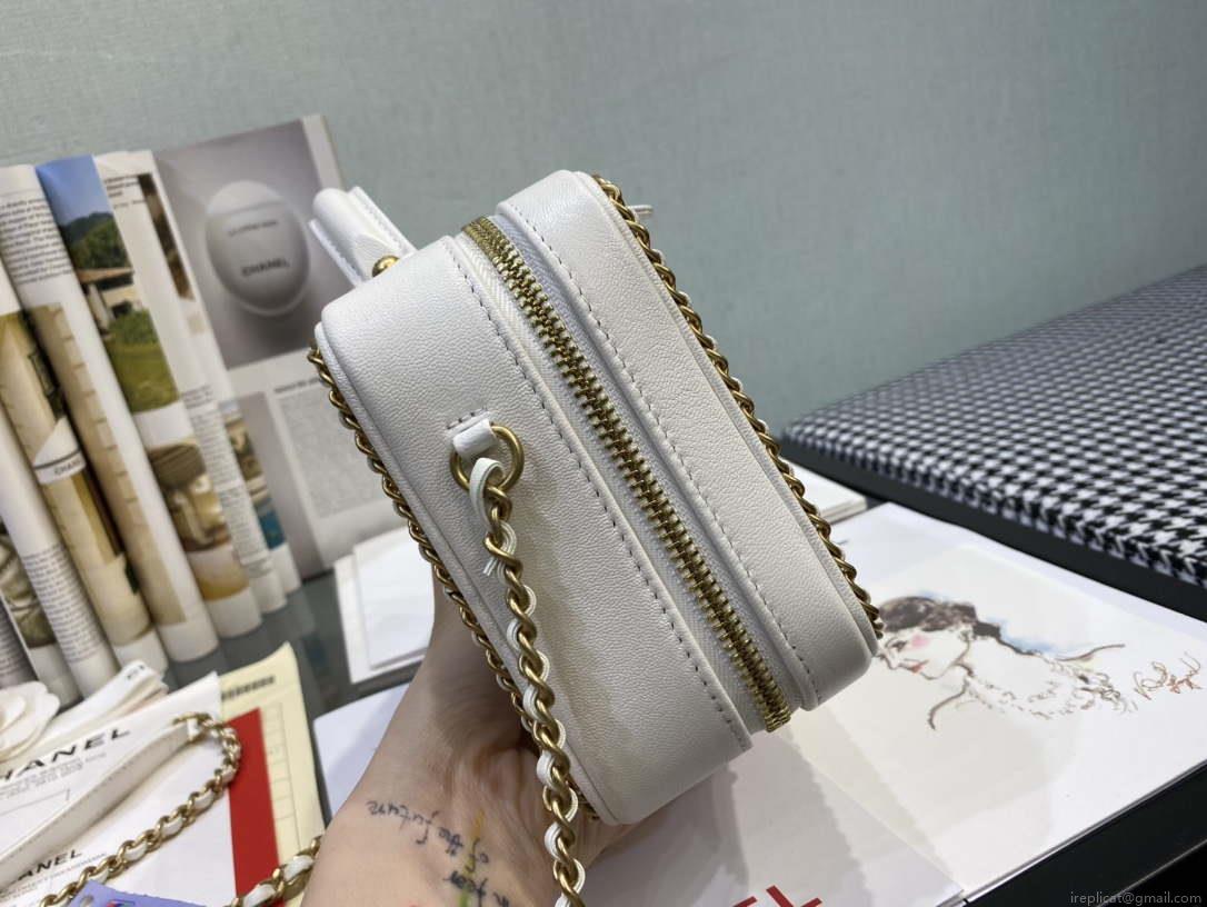 Chanel AS1785 CC Filigree Vanity Case Bag Grained Calfskin White