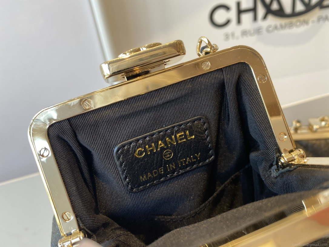 Chanel AS1558 Glasses case Shiny Aged Lambskin Black