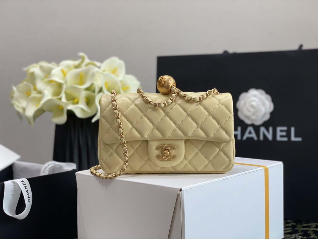 Chanel As1787 Flap Bag NA106 Shoulder Handbag B02916 Lambskin Yellow