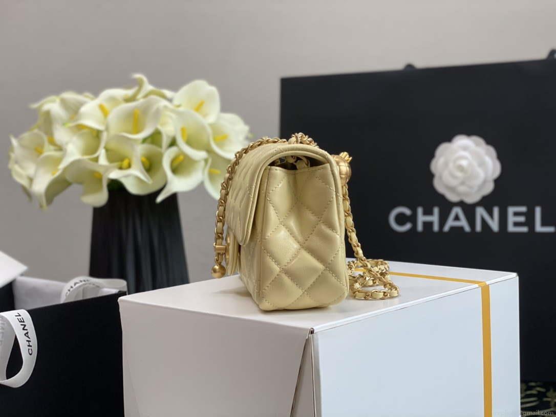 Chanel As1787 Flap Bag NA106 Shoulder Handbag B02916 Lambskin Yellow
