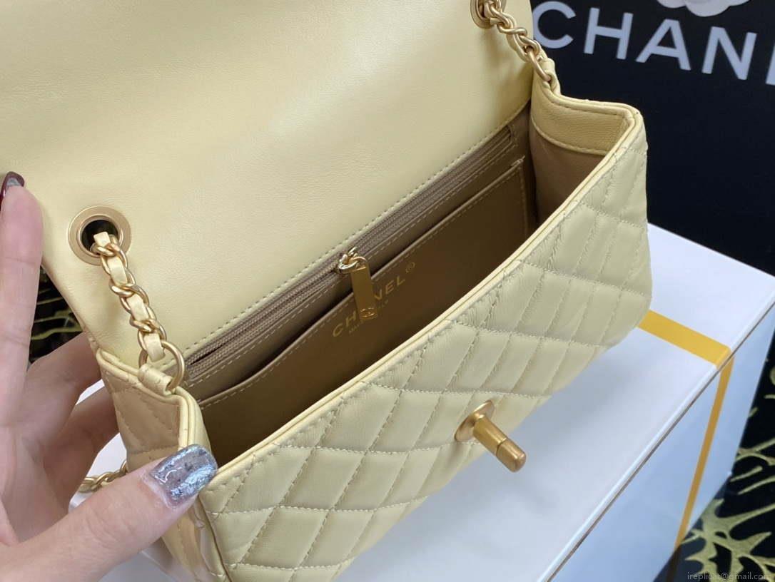 Chanel As1787 Flap Bag NA106 Shoulder Handbag B02916 Lambskin Yellow