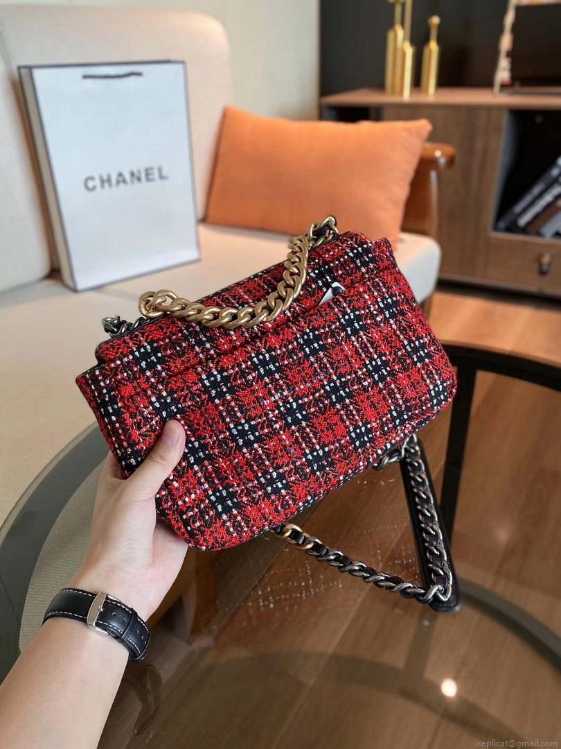 Chanel AS1160 Chanel 19 Flap B02511 Tweed Bag Red