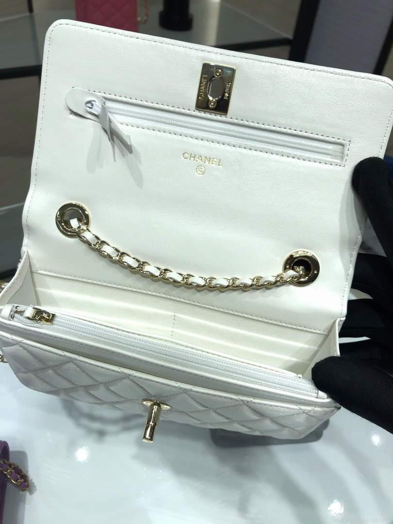 Chanel A84456 Chevron Trendy CC Wallet On Chain WOC Bag Lambskin White