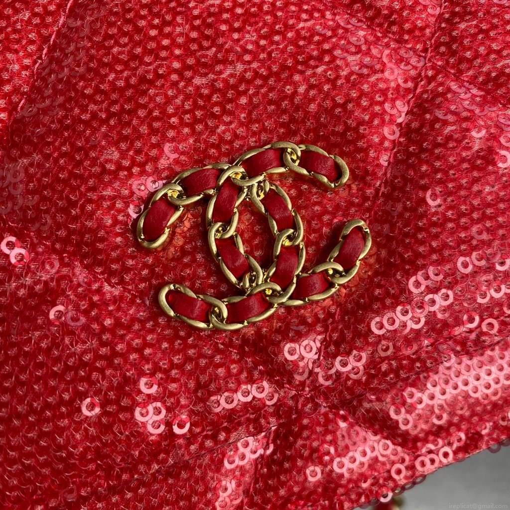 Chanel AP0250 Chanel 19 wallet on chain shiny Lambskin Beads Red
