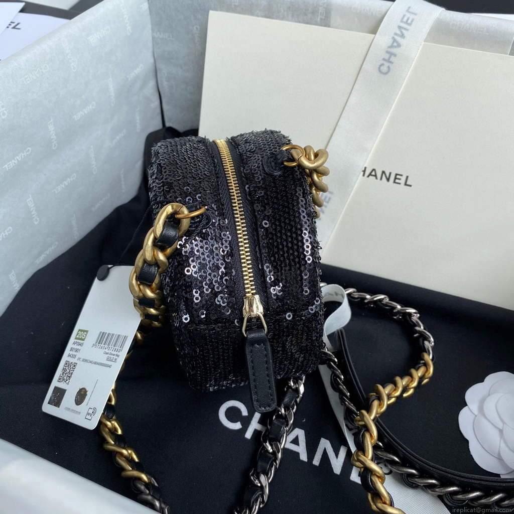 Chanel AP0945 chanel 19 clutch with chain Lambskin Beads Black
