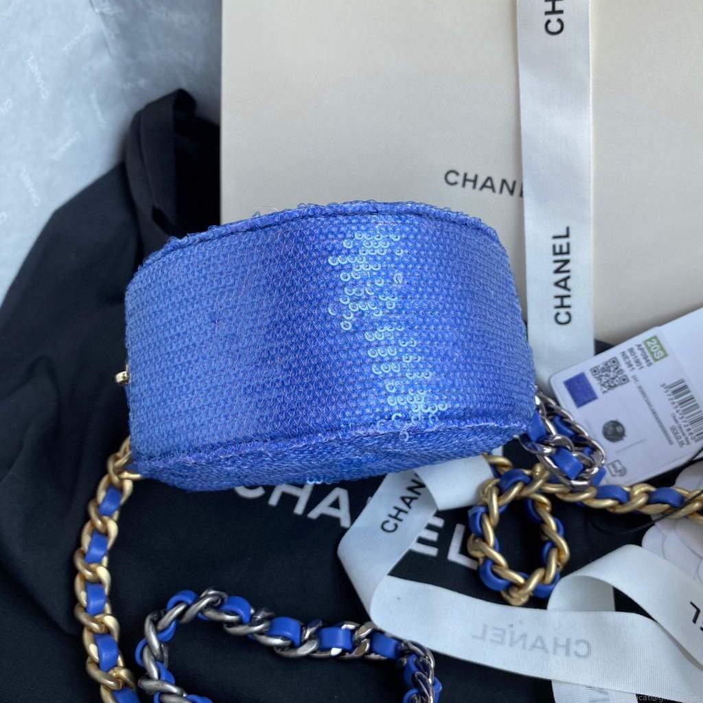 Chanel AP0945 chanel 19 clutch with chain Lambskin Beads Blue