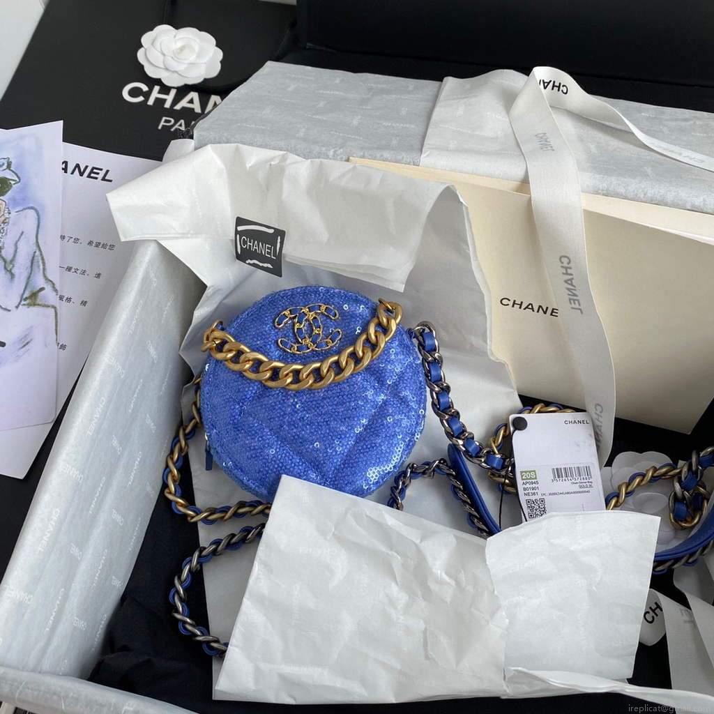 Chanel AP0945 chanel 19 clutch with chain Lambskin Beads Blue