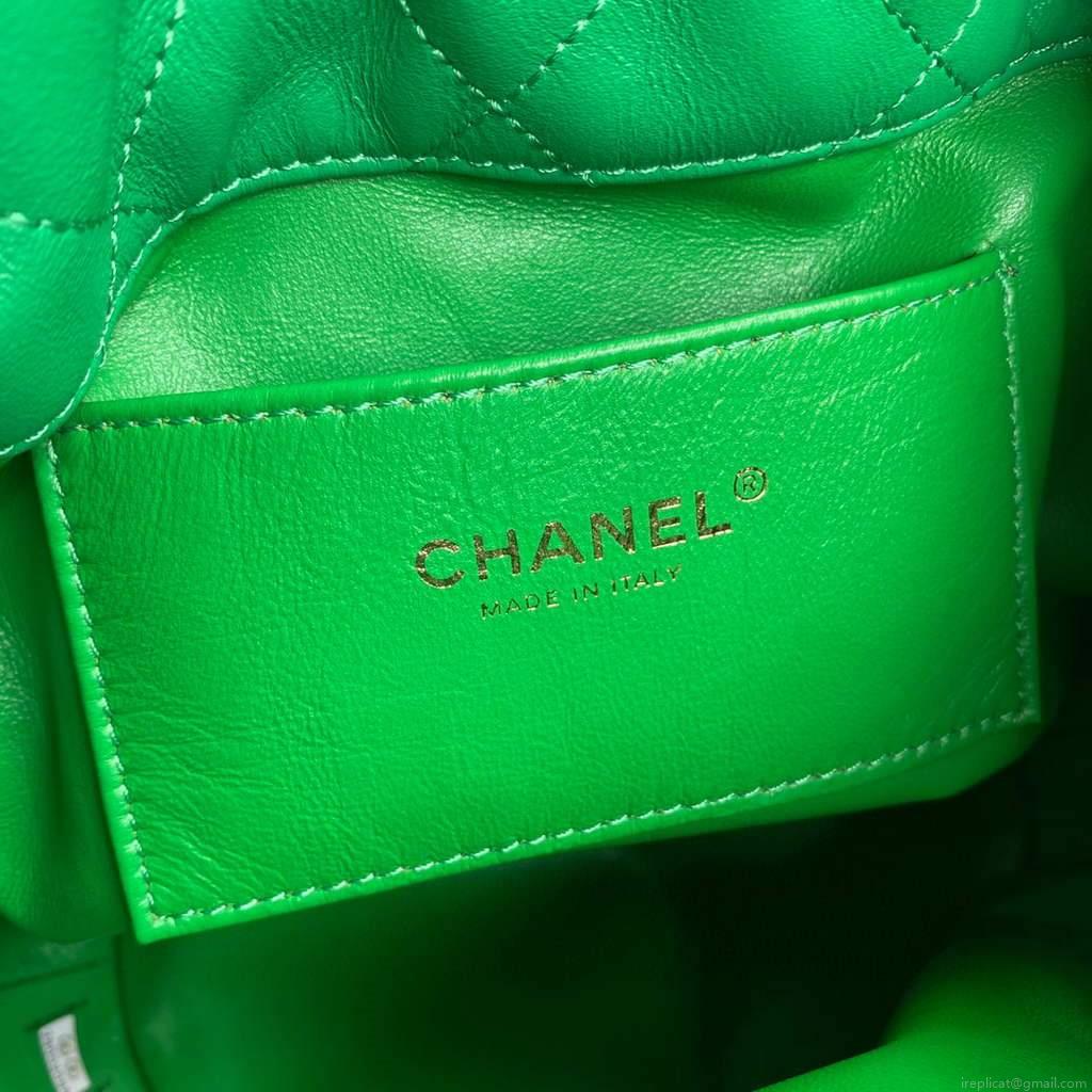 Chanel AS2425 Shiny Lambskin Large Drawstring Bucket Bag Green